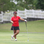 harmie constantino study her line and next shots in hole 2 fairway