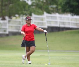 harmie constantino study her line and next shots in hole 2 fairway