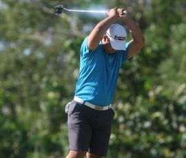 joo hyung kim wiggled his putter after a miss putt in hole 5